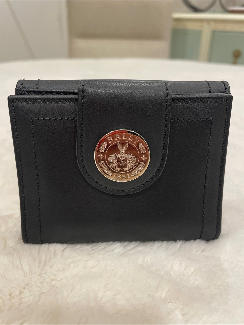 Bally Black Calf Leather Compact Wallet